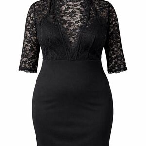 Shein Curve XXL Black Lace Deep V Mini Dress